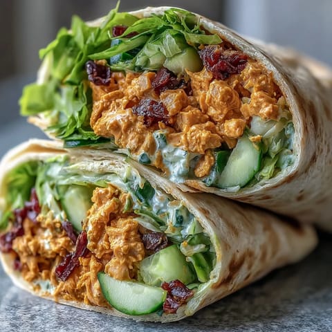 Freshly mashed chickpea salad filled with crunchy celery and carrot inside a soft tortilla, Vegan Buffalo Chickpea Salad Wraps.