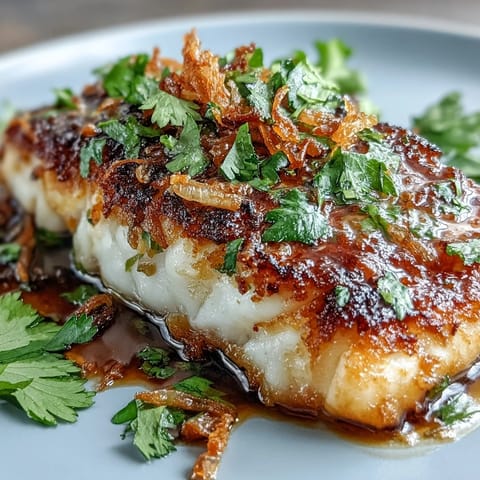 Golden-brown fish fillets topped with a tangy, sweet chilli-lime drizzle, sprinkled with aromatic cilantro and crunchy fried shallots for a bold flavor.  