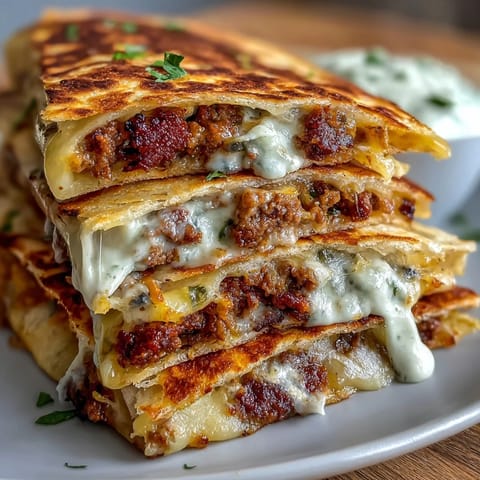 Shepherds Pie Quesadillas with golden crisp tortillas filled with savory meat and creamy mashed potatoes.