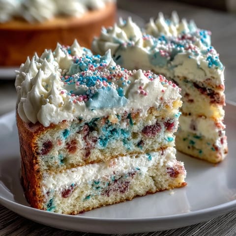 Vibrant Spring Funfetti Cake with pastel buttercream, perfect for Easter or birthday celebrations.