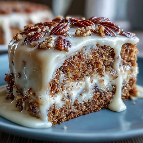 1. Moist spiced carrot cake layered with tangy cream cheese frosting, packed with crunchy walnuts and fresh carrots.