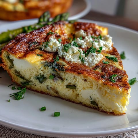 Spring Brunch Frittata with Asparagus and Goat Cheese: golden, fluffy baked eggs loaded with tender asparagus and creamy goat cheese, perfect for a light weekend brunch.