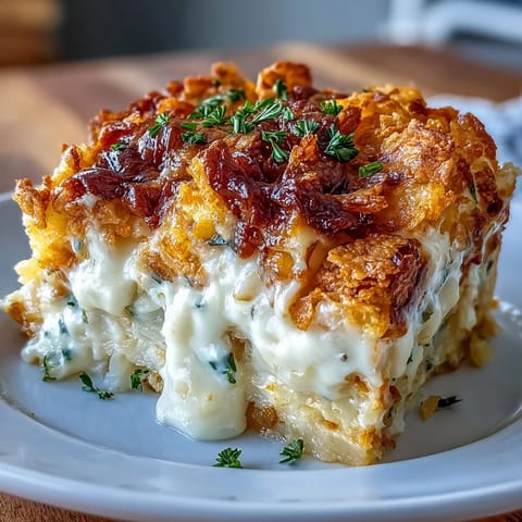 Golden baked cheesy hash brown casserole with bubbling cheddar and crispy cornflake topping.