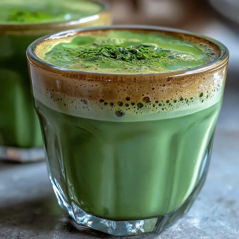 Vibrant matcha oat milk latte, naturally green and frothy.