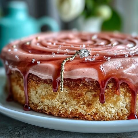 A blush pink rosé velvet cake with shimmering gold drip, perfect for parties.