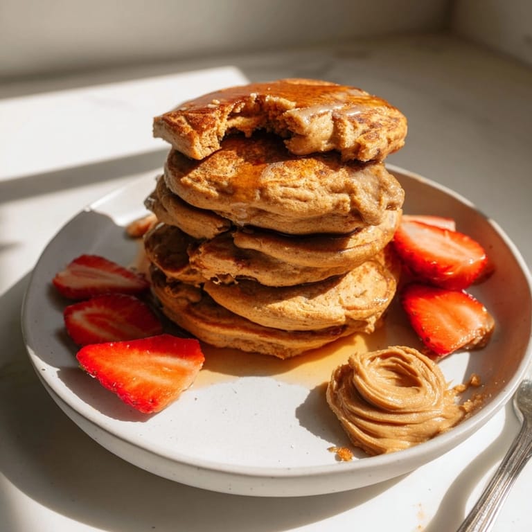 Imagine fluffy Cinnamon Sweet Potato Protein Pancakes: taste the sweet potato and cinnamon spice.