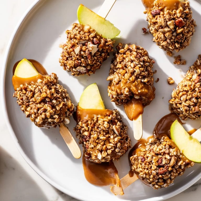 Sweet and salty Caramel Apple Granola Pops, ideal for your next party dessert!