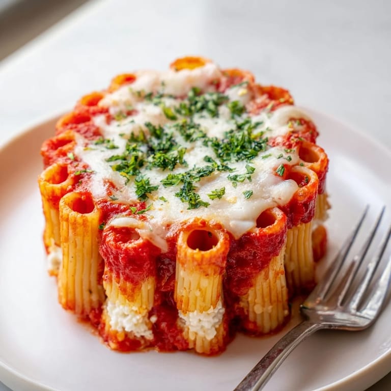 Golden-brown Honeycomb Pasta Cake topped with melted cheese, perfect for family gatherings.  
