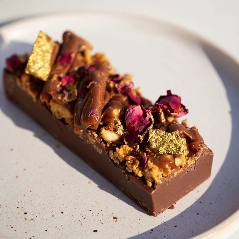 Luxurious chocolate dessert squares featuring spiced date caramel and toasted coconut flakes.  
