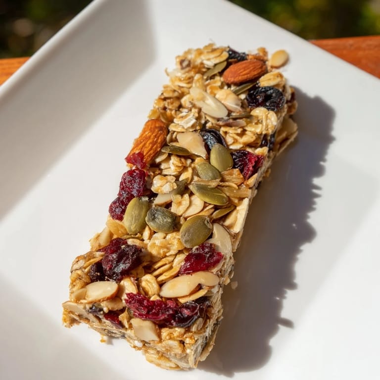 Enjoy the satisfying crunch of homemade roasted pumpkin seed & cranberry granola bars with a touch of sweetness.