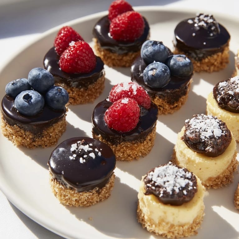 Close-up of a platter with assorted Mini Dessert Bites, ideal for parties and delightful easy desserts.
