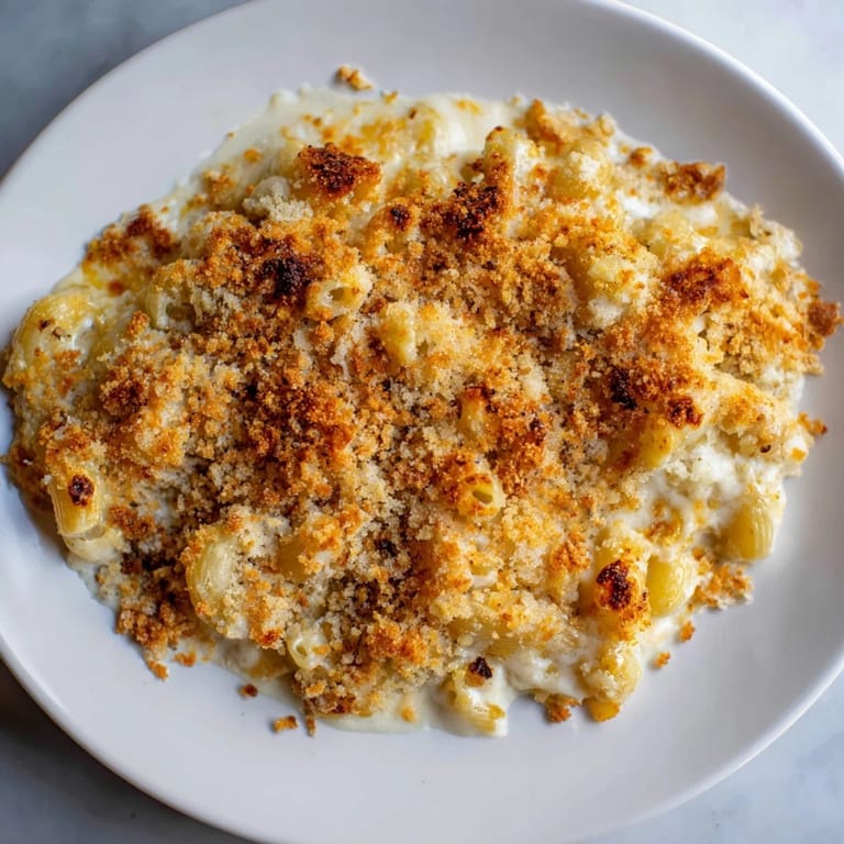 Creamy, cheesy Baked Macaroni and Cheese, a classic comfort food, is bubbling hot from the oven.