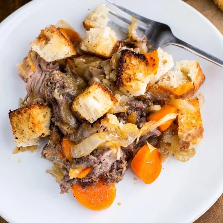 Golden-brown French Onion Pot Roast Casserole, a delicious fusion of flavors to satisfy any craving.