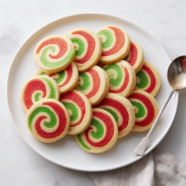 Showcasing the delightful swirl of a batch of homemade Holiday Pinwheel Cookies, ready to eat.