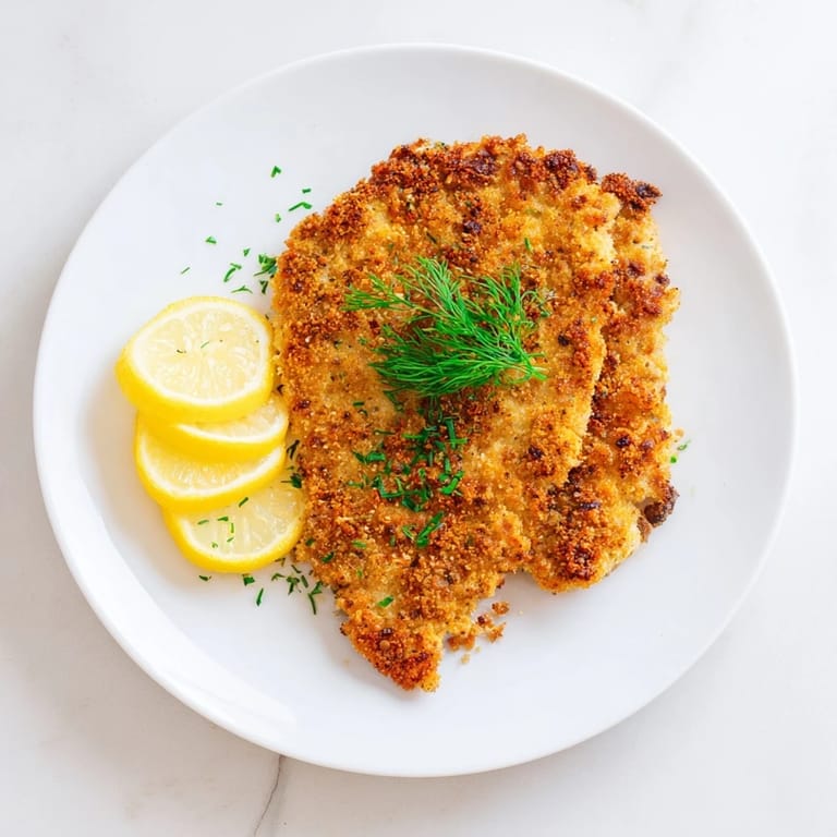Freshly made pickle-brined chicken cutlets, served with lemon wedges, a simple and satisfying meal.
