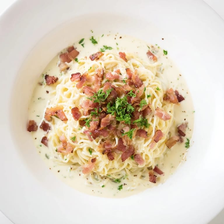 A bowl of Carbonara Ramen Fusion, a fusion dish showcasing creamy texture and flavor.