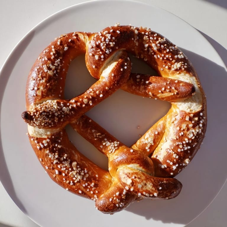 Freshly baked Bretzels Anneau de Fête rings, boasting a beautiful rustic texture and a savory, salty crust.