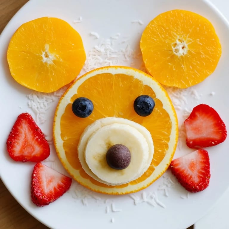 This Orange Slice Bear Face Fruit Board overflows with fresh fruit, perfect for brunch or a party.