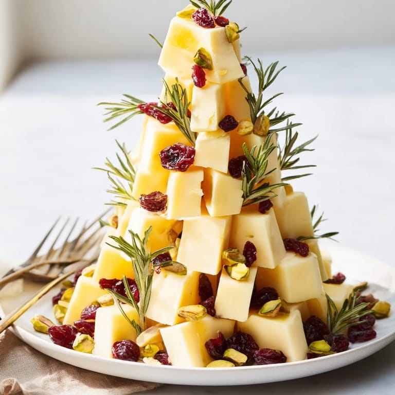 Prepare a delicious cranberry white cheddar tree: a beautiful and gluten-free Christmas appetizer arrangement.