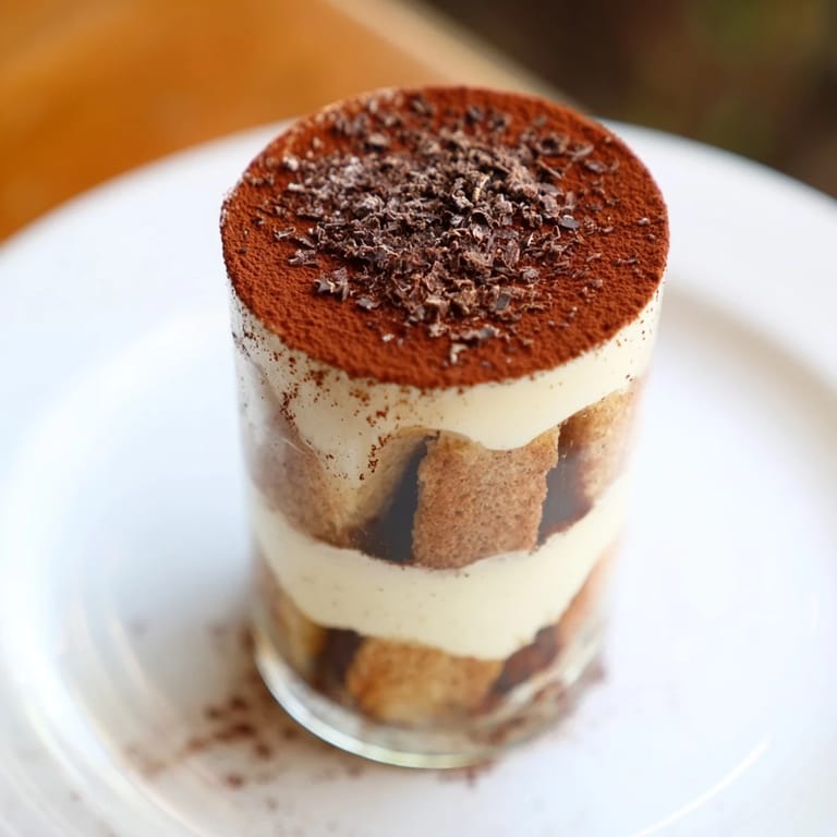 Homemade Countdown Tiramisu Shots, in stylish mini glasses, offering a perfect Italian dessert experience.
