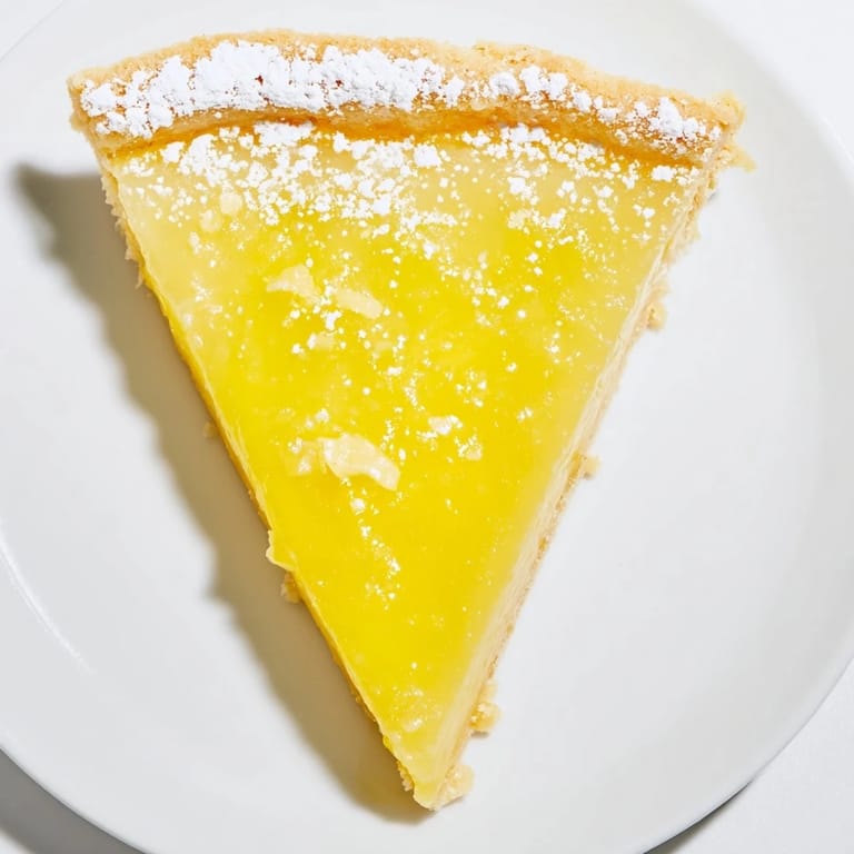 A close-up of freshly baked lemon bars, cut into neat triangles with a perfect buttery crust.