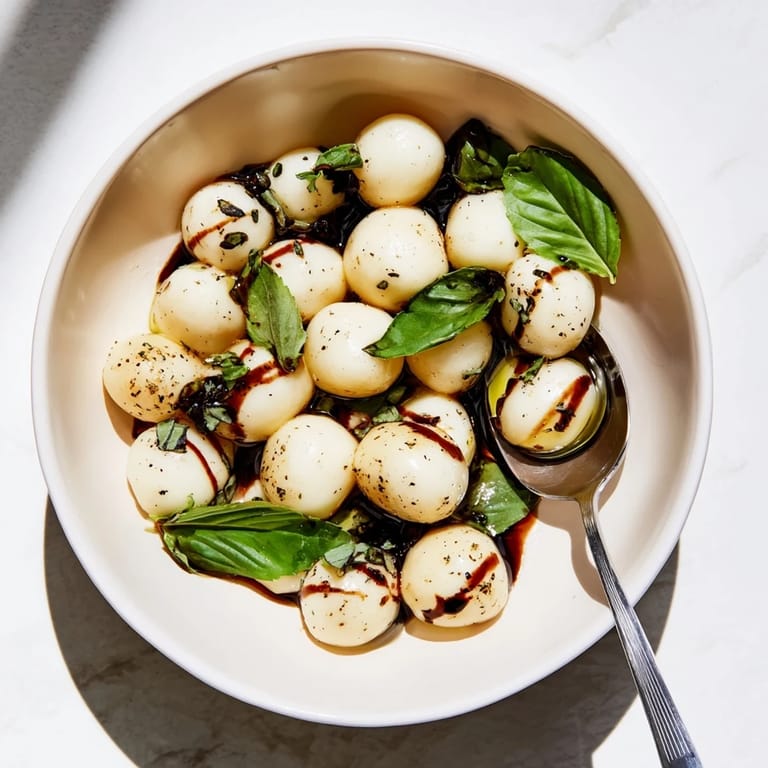 Creamy mozzarella pearls sprinkled with pepper, an easy Italian appetizer served in minutes.