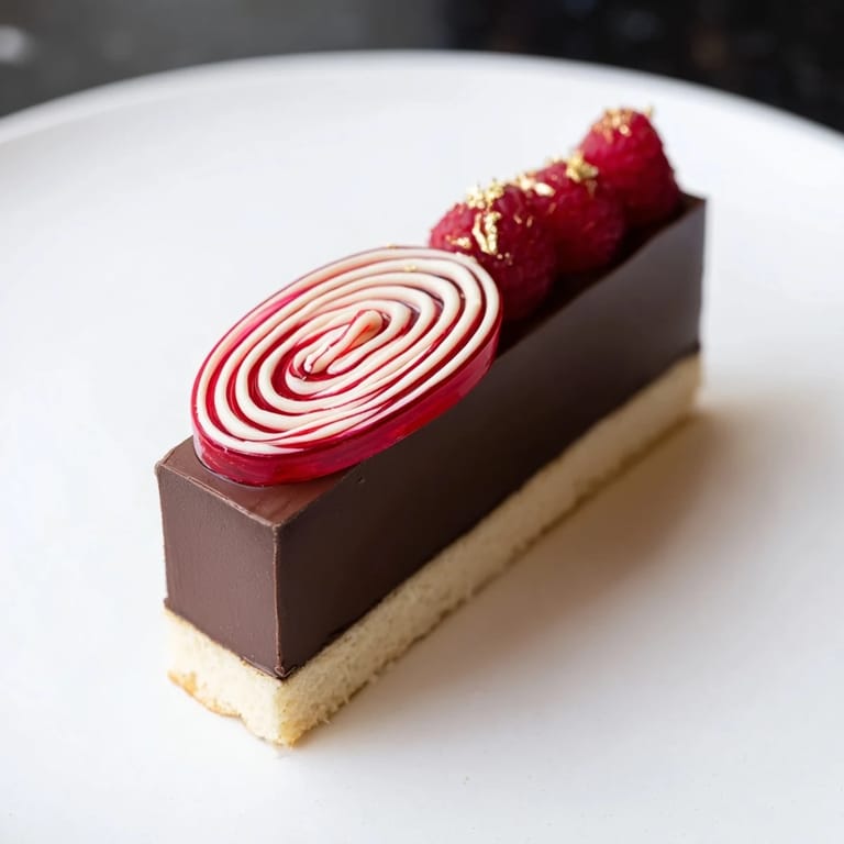 Golden Ratio Shell showcases a beautiful dessert with light sponge, chocolate mousse, and delicate raspberry jelly.