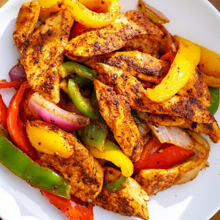 These sheet-pan chicken fajitas showcase tender chicken and bell peppers, ready to be wrapped in a warm tortilla.