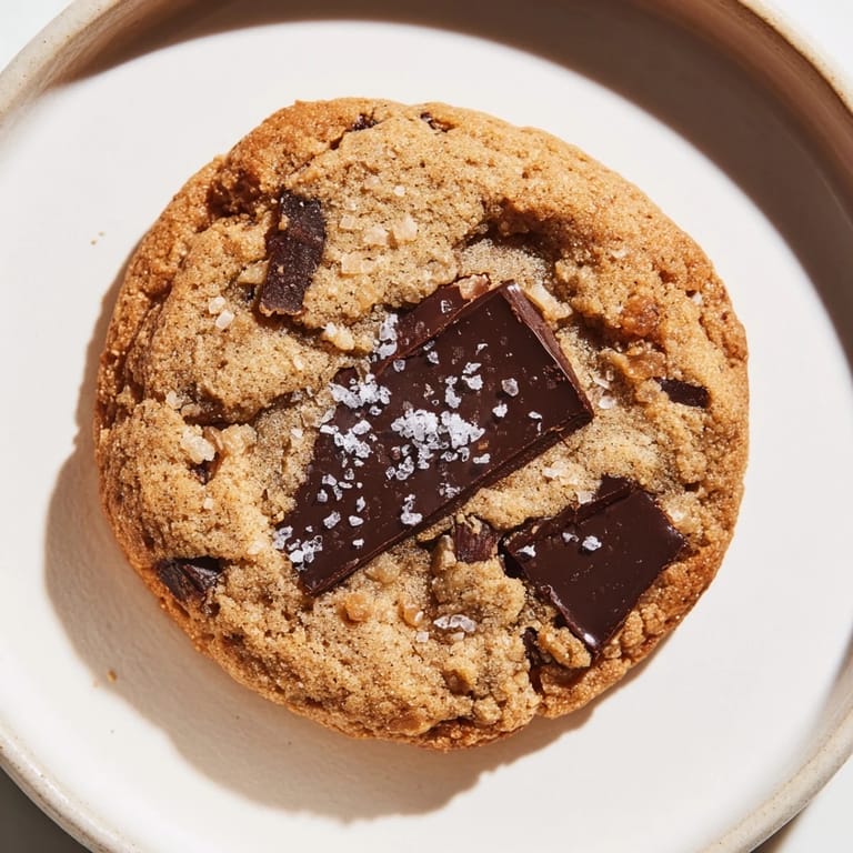 Freshly baked Miso Brown Butter Cookies, with a dusting of flaky sea salt, ready to be enjoyed.