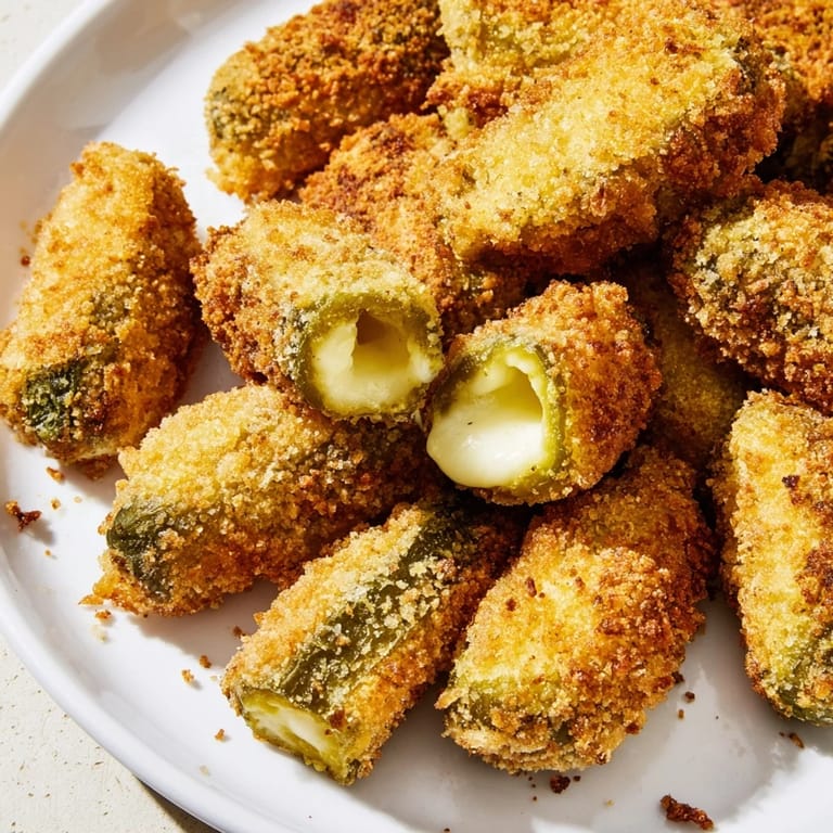 Melted cheese surrounds tangy dill pickles in these irresistible Crispy Chickle Bites, perfect party food.