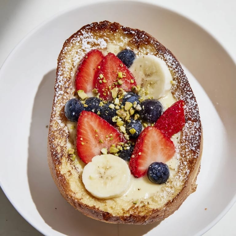 Enjoy the light, fluffy texture of this delicious Viral Yogurt Toast, served hot with a sweet fruit topping.