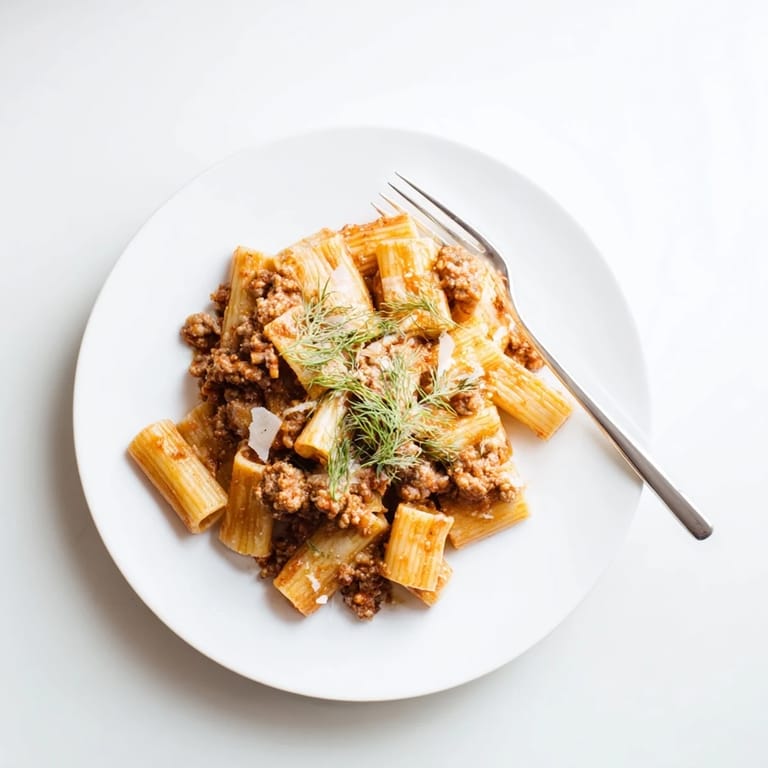Steaming Winter Pasta with Sausage and Fennel served in a rustic bowl, garnished with fresh parsley and grated Parmesan.