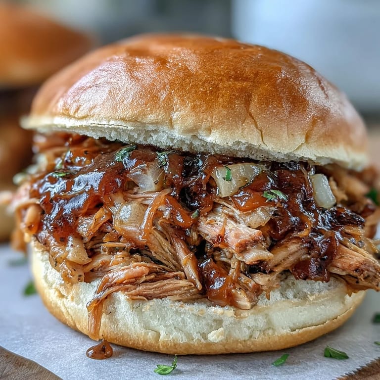 Fork tender shredded Applesauce Pulled Pork Sandwiches ready to eat with a side of tangy slaw.