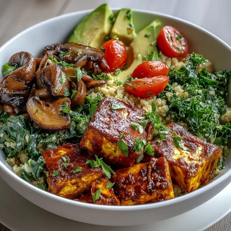 Hearty high-protein scrambled tofu breakfast bowl, ready in 35 minutes, with savory vegetables and whole grains for a nourishing morning meal.