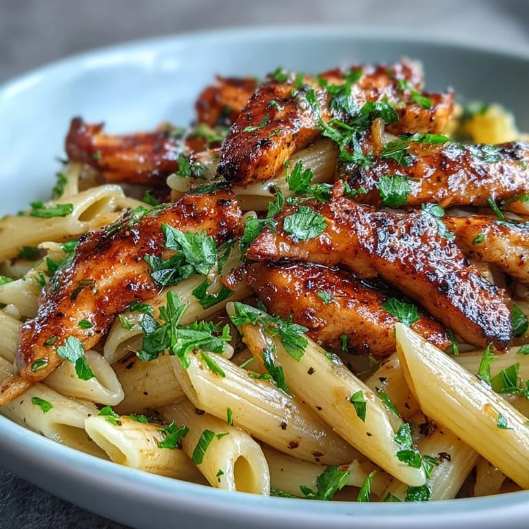 Sizzling Honey Pepper Chicken Pasta in a skillet, steam rising from tender chicken and al dente pasta coated in sweet and spicy sauce.