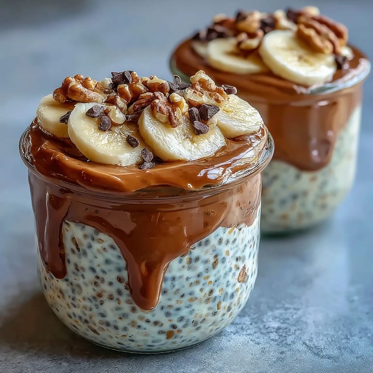 Overnight chia pudding inspired by Chunky Monkey with peanut butter and banana layers. 