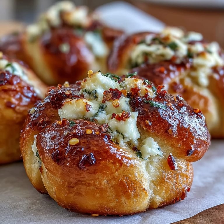 Twisted dough knots with creamy ricotta filling, served warm as an Italian-American appetizer on a marble surface.