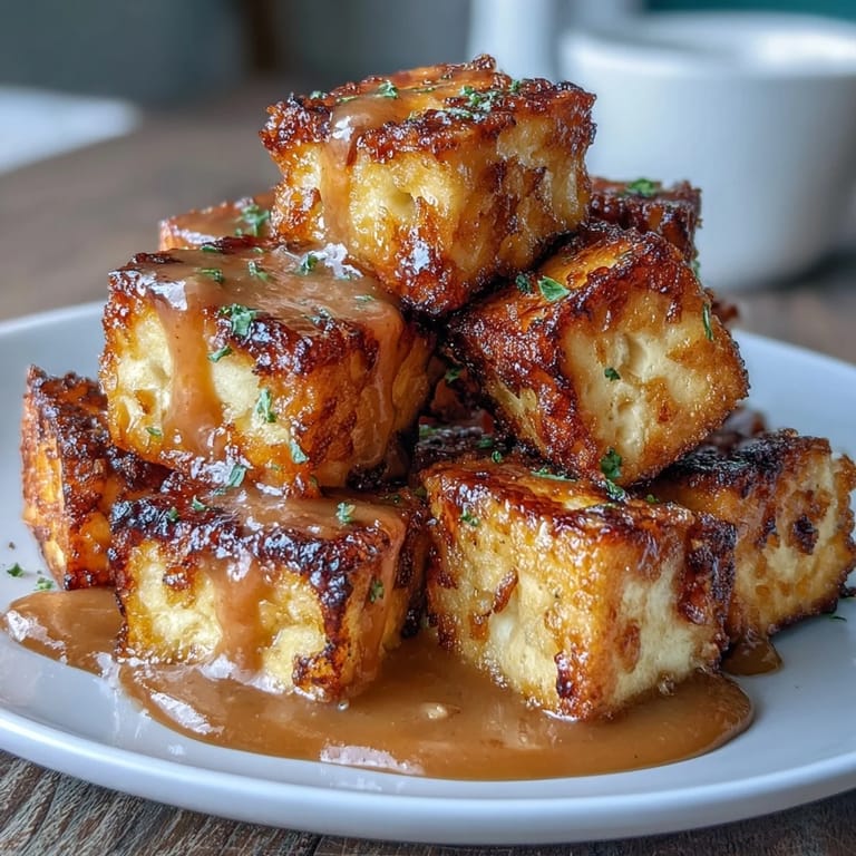 Golden tofu bites cooked in the air fryer, served with rich peanut sauce and fresh cilantro. A healthy, plant-based meal with bold Asian-inspired flavors.