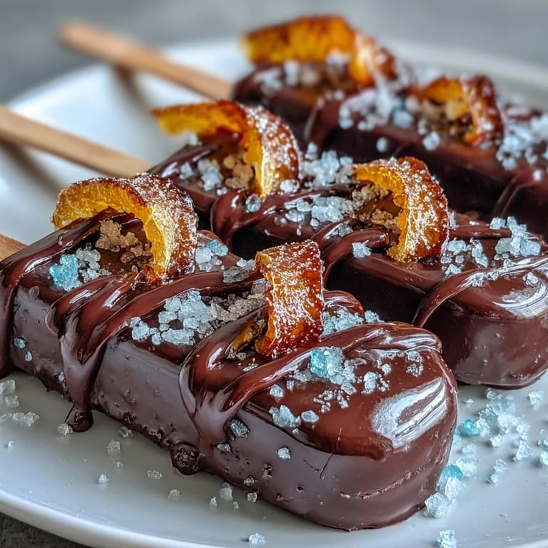 Decadent hot chocolate stirrers infused with candied orange and sea salt, beautifully wrapped for gifting.