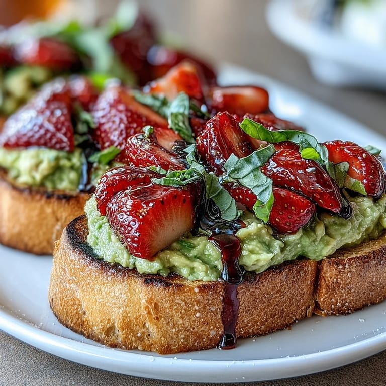 2. This festive avocado toast recipe pairs ripe avocado with juicy strawberries, basil, and balsamic drizzle for a vibrant Galentine's Day brunch centerpiece.  