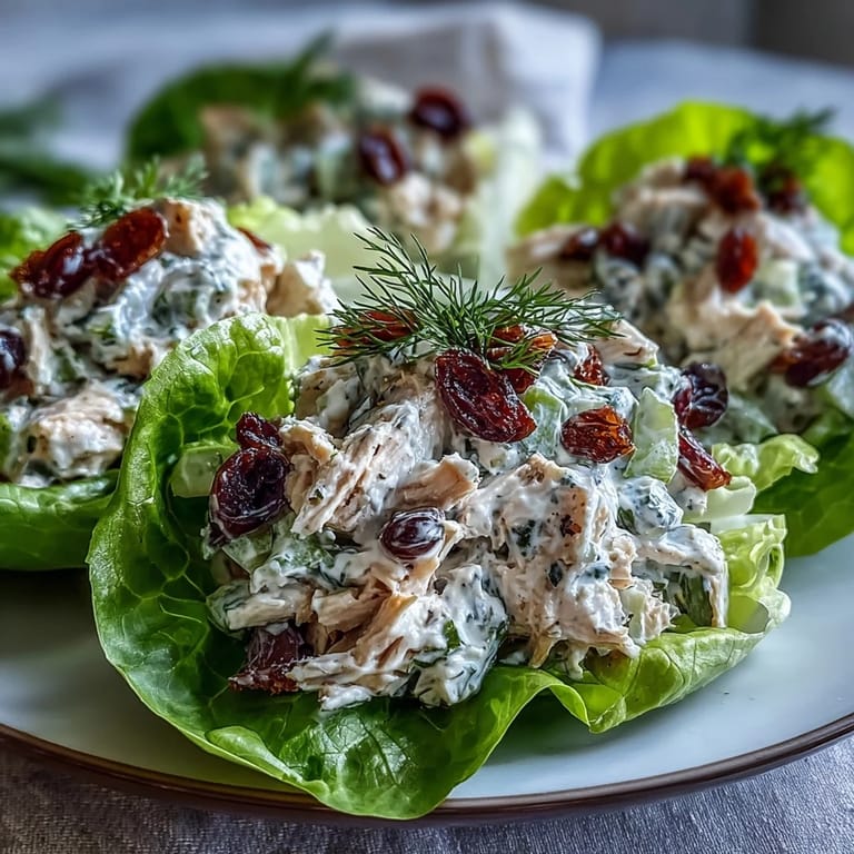 Protein-packed Greek yogurt chicken salad lettuce wraps loaded with grapes, celery, and herbs, perfect for a light and refreshing meal.  