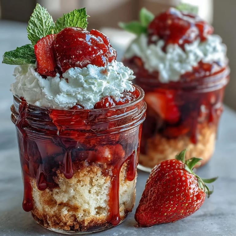 Layers of tender shortcake, sweet strawberries, and creamy whipped cream make these mason jar parfaits a summer treat.