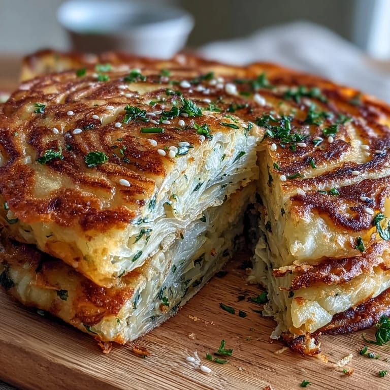 Flaky spring onion pancakes filled with aromatic scallions, fried to a golden brown and served warm.