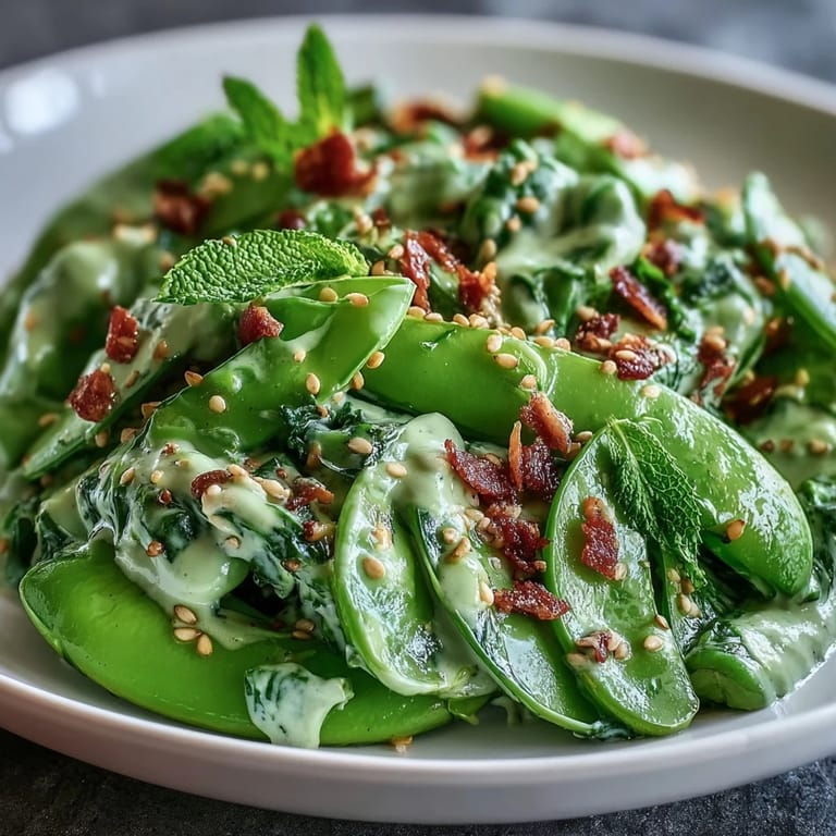 Vibrant Snap Pea and Radish Spring Salad with creamy Tahini dressing, ready to serve.