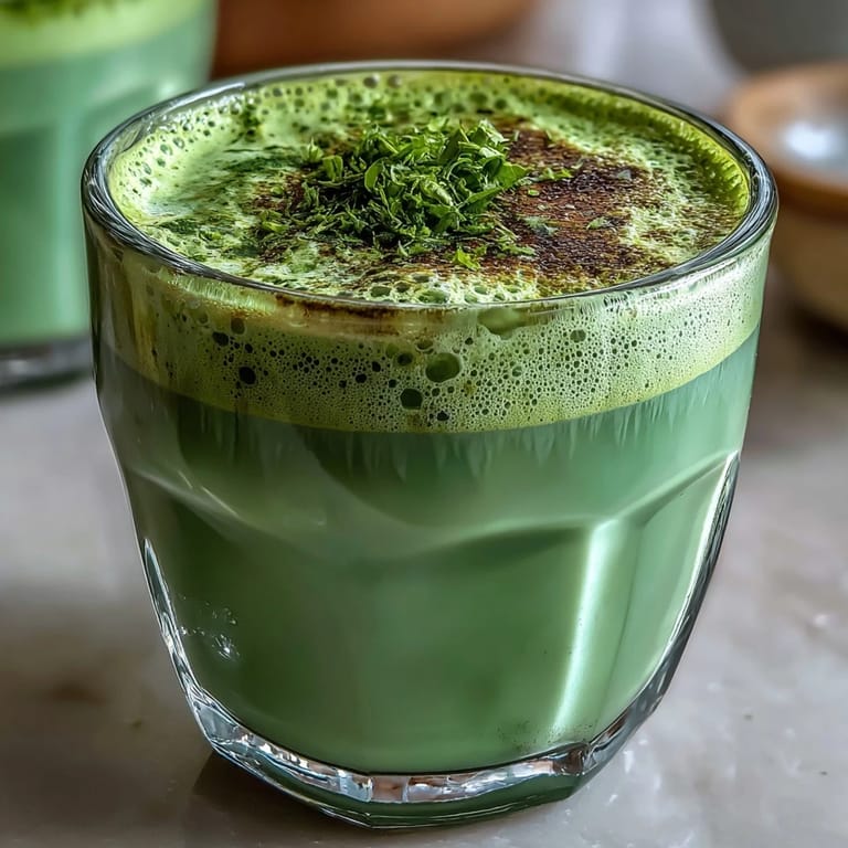 Creamy vegan matcha latte with a beautiful green hue, perfect hot.