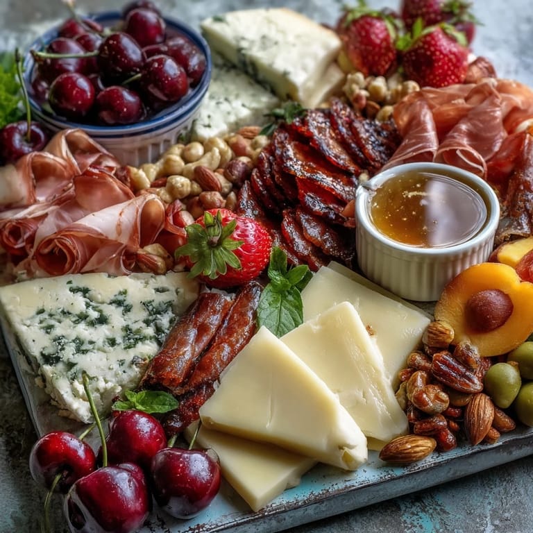 A bountiful Summer Charcuterie Board showcasing colorful fruits, cheeses, and savory meats.