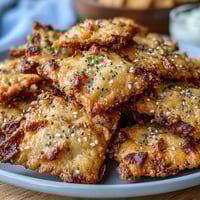 Homemade sourdough Cheez-Its with everything seasoning, golden and crispy, baked to perfection.  