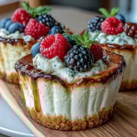 High-protein cottage cheese cheesecake cups with creamy filling and fresh berries, perfect for a healthy dessert.