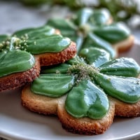 Festive St. Patricks Day shamrock sugar cookies decorated with glossy green royal icing and festive sprinkles.  