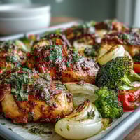 Healthy 5-Ingredient Sheet Pan Chicken and Veggies with tender chicken breasts and colorful roasted vegetables, seasoned with olive oil and Italian herbs.